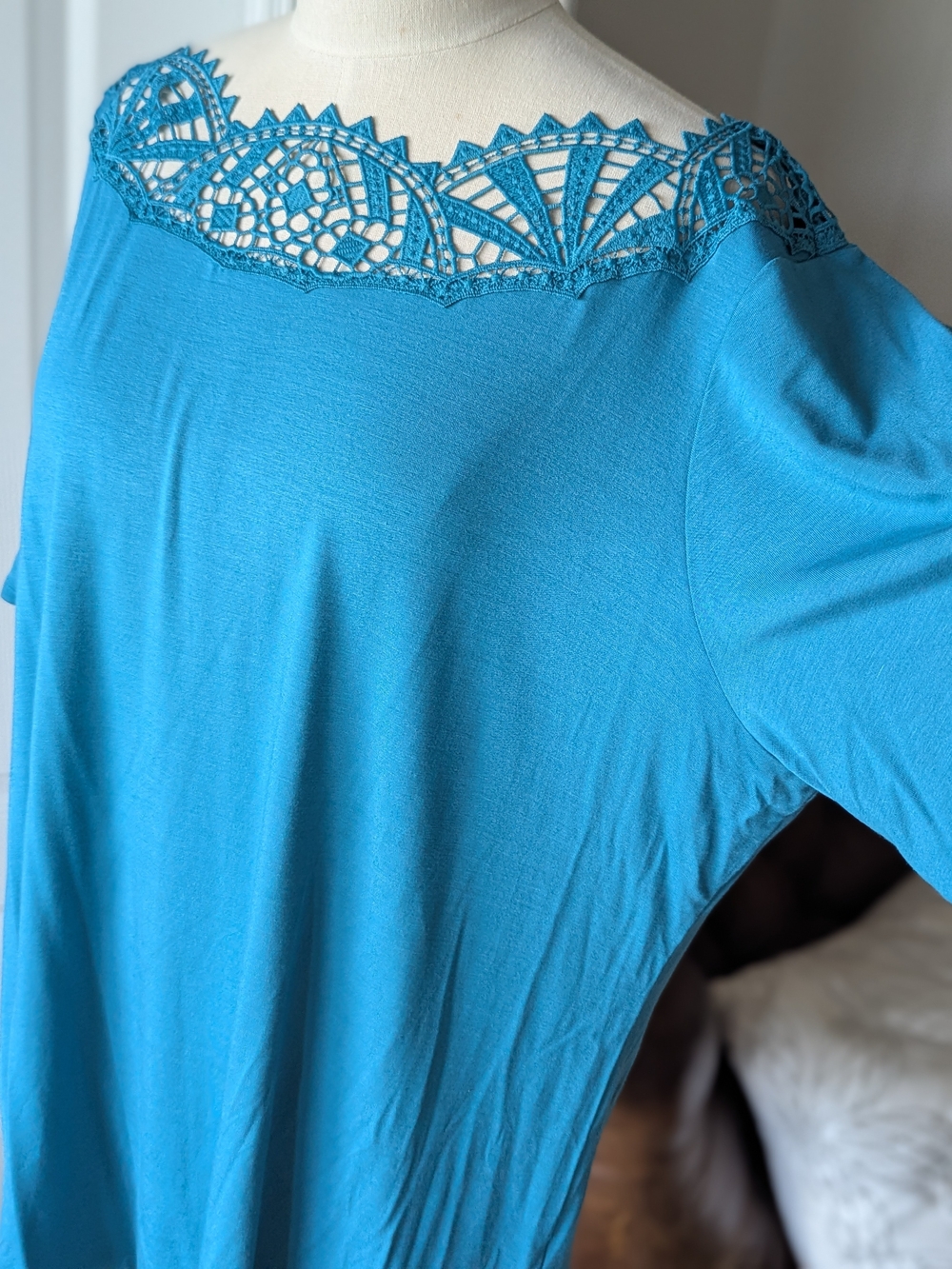 Soft Surroundings Teal Lace-Trim Jersey Top